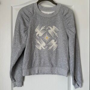 Anthropologie x Jason Yun Gray Sweatshirt White Doves Graphic Print Woman's XS
